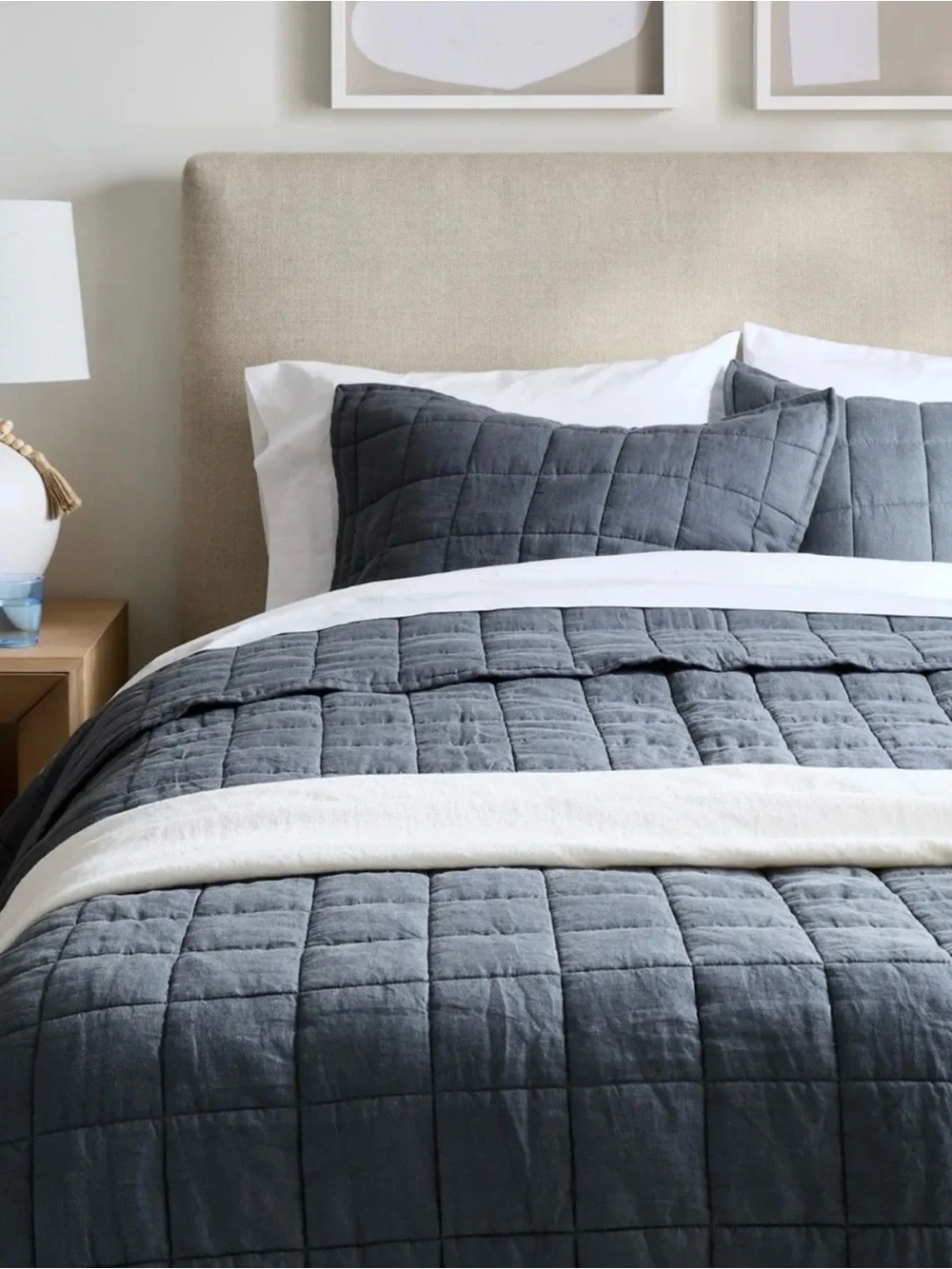 Quince European Linen Box Quilt King/Calking, Night Fall Linen Bedding